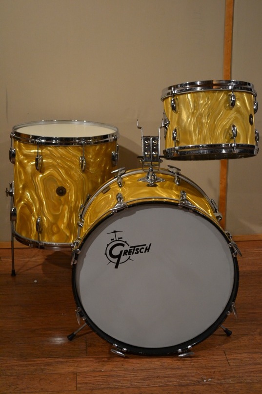 Gretsch 20/12/13/16" Gold Satin Flame Drum Set - 1960s